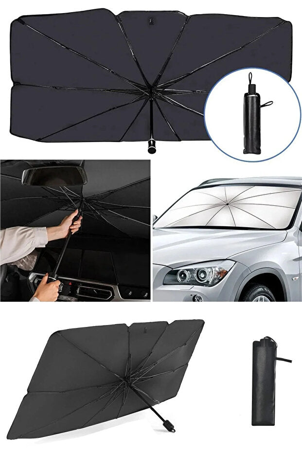 Tilbe Home Araba Ön Cam Güneşliği Şemsiye Tip Katlanabilir Oto Cam Güneşlik Perde Araç Park Gölgelik 140x75CM