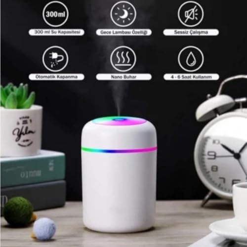 Hava Nemlendirici Ortam Nemlendirici Işıklı Hava Nemlendirici Makinesi ve Aroma Difüzörü H2O(BEYAZ, GRİ, PEMBE Karışık)|B0DP7XJC1L