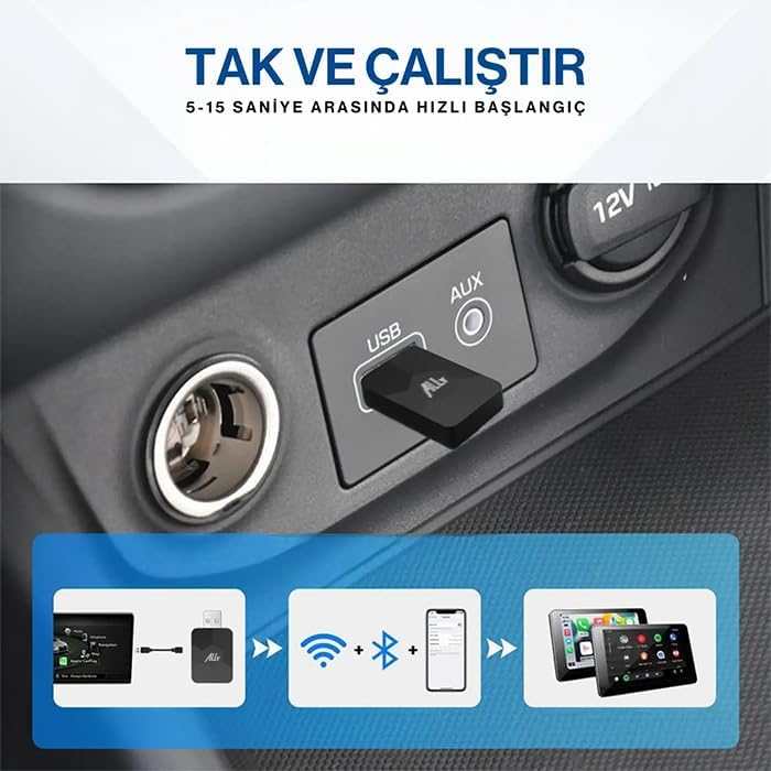 ALLY Kablosuz Car Play Adaptörü Apple Ve Android Cihazlar Için, Wireless Carplay Çevirici, SİYAH|B0GKGVXYCV