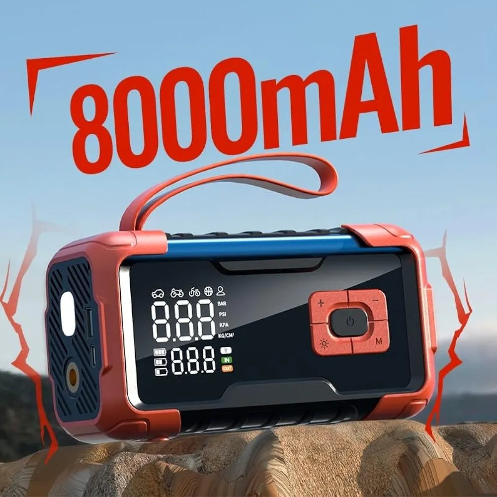 5 i 1 Arada Şarjlı Akü Takviye Cihazı Auhma Powerbank Özellikli Acil Durum Ateşleyici + Kompresör
