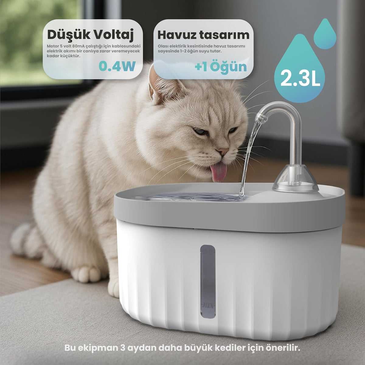 Atapet Ayarlanabilir Akışlı Ultra Sessiz Kedi Su Pınarı 2,3 Lt