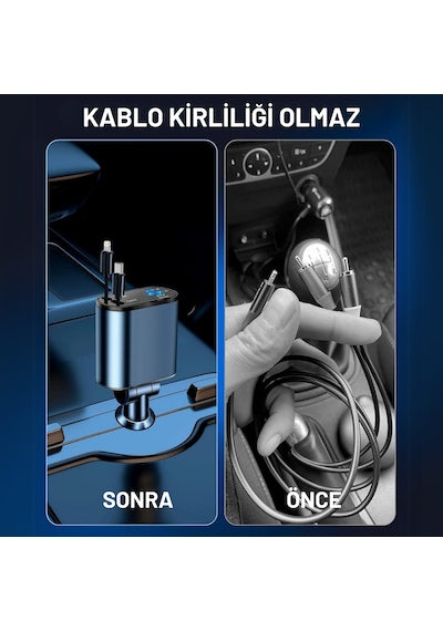Embatech 66wdahili Kablolutype-C+Lightning Hızlı Çakmaklık Araç Şarj Cihazı