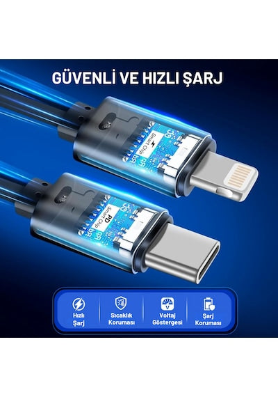 Embatech 66wdahili Kablolutype-C+Lightning Hızlı Çakmaklık Araç Şarj Cihazı