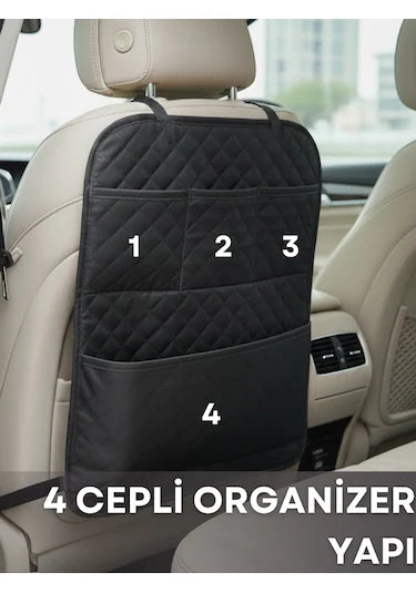 Premium Kapitone Araç Koltuk Arkası Organizer ve Koruyucu (2 Adet)