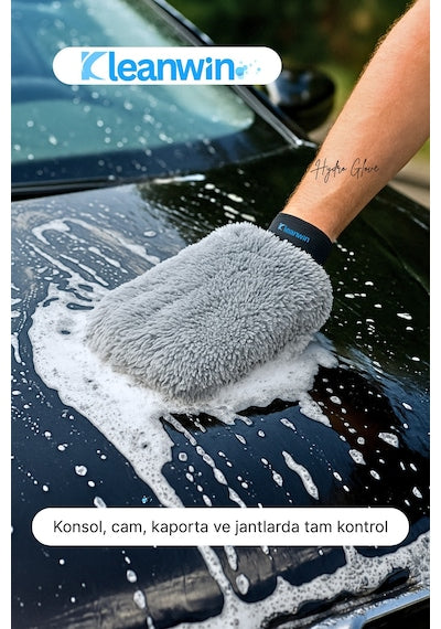 Hydroglove Mikrofiber Oto Yıkama Eldiveni Sünger Dolgulu Araç Temizlik Ve Araba Cila Eldiveni - Gri